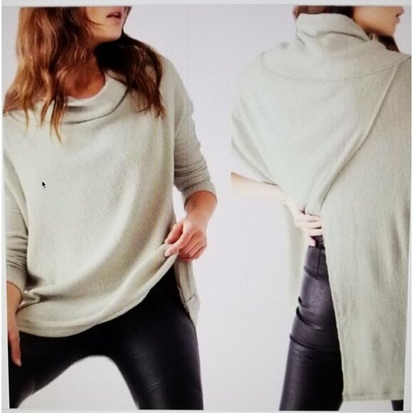 Free People Sweaters - Free People Juicy Long Sleeve Stone Cold Beige Waffle Knit Cowl Neck Size M